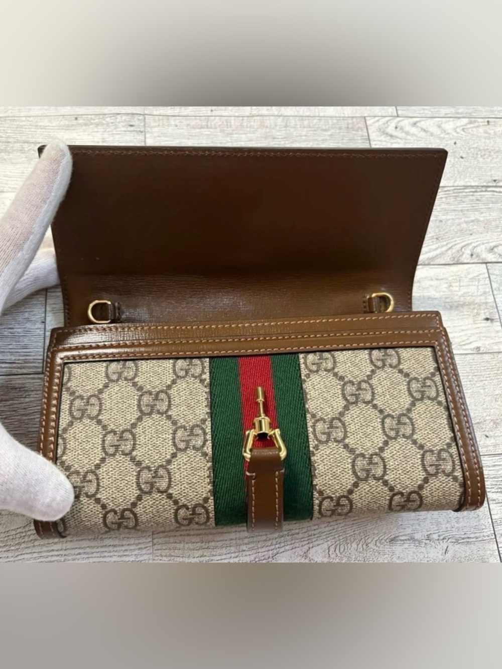 💯 Authentic Gucci Brown GG Supreme Canvas Sherryline Jackie WOC - Picture 7 of 10